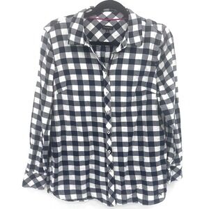 Talbots Gingham Button Down Shirt Womens M Black White Buffalo Check Cotton